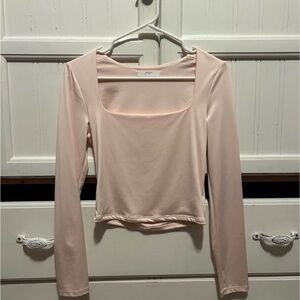 gaze Blush Pink Square-Neck Long Sleeve Top